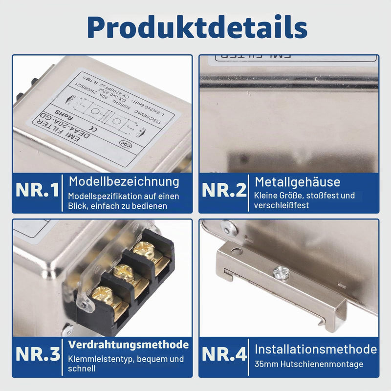 DEA4-20A-GD EMI Filter Performance Filter 115V 250V 20A 50/60Hz Single-Phase Filter, Terminal Block Connection