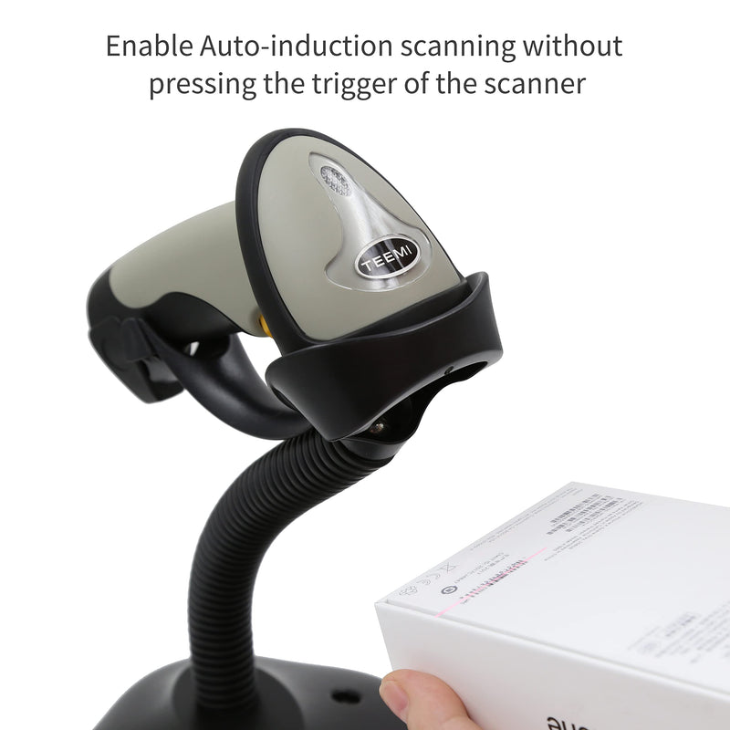 TEEMI Bluetooth Barcode Scanner with Optional Stand, 1d Laser Handheld Automatic Bar Code Reader for iPhone iPad Android Tablet PC, Mac OS X, Android, Windows 10 and iOS 14 (Stand Included) Stand Included