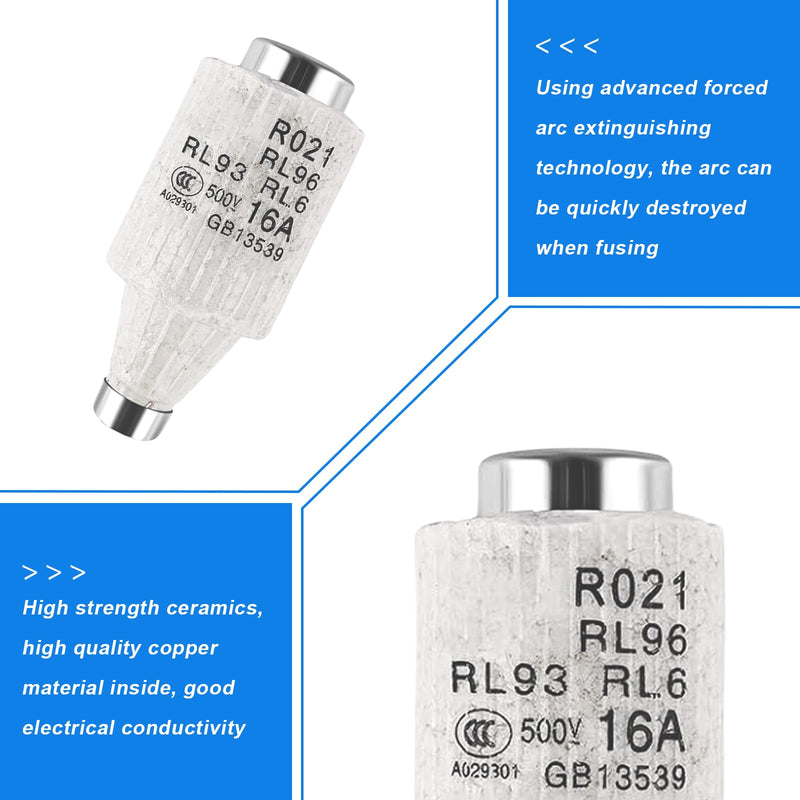 Pack of 20 16A DII E27 R021 spiral ceramic fuses, Sporgo fuse 16A gG Diazed fuse inserts 500VAC fuse, fuses fuse inserts for cable and line protection (16A)