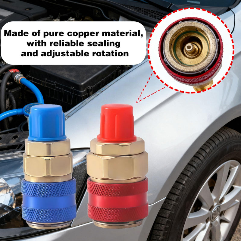Adapter for R134A Refrigerant, 1/4 Inch AC High Pressure and Low Pressure SAE, Universal Quick Coupling Adapter Made of Robust Brass for Air Conditioning and Cooling Systems, Corrosion Resistant and
