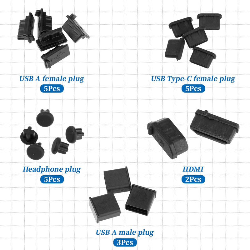 20 Pcs USB Port Caps USB Dust Port Cover Plugs Silicone USB Port Protector Multiple Specifications USB Dust Plug USB Cover Cap for USB A Female & Male Port, HDMI, Headphone Ports, USB Type-C
