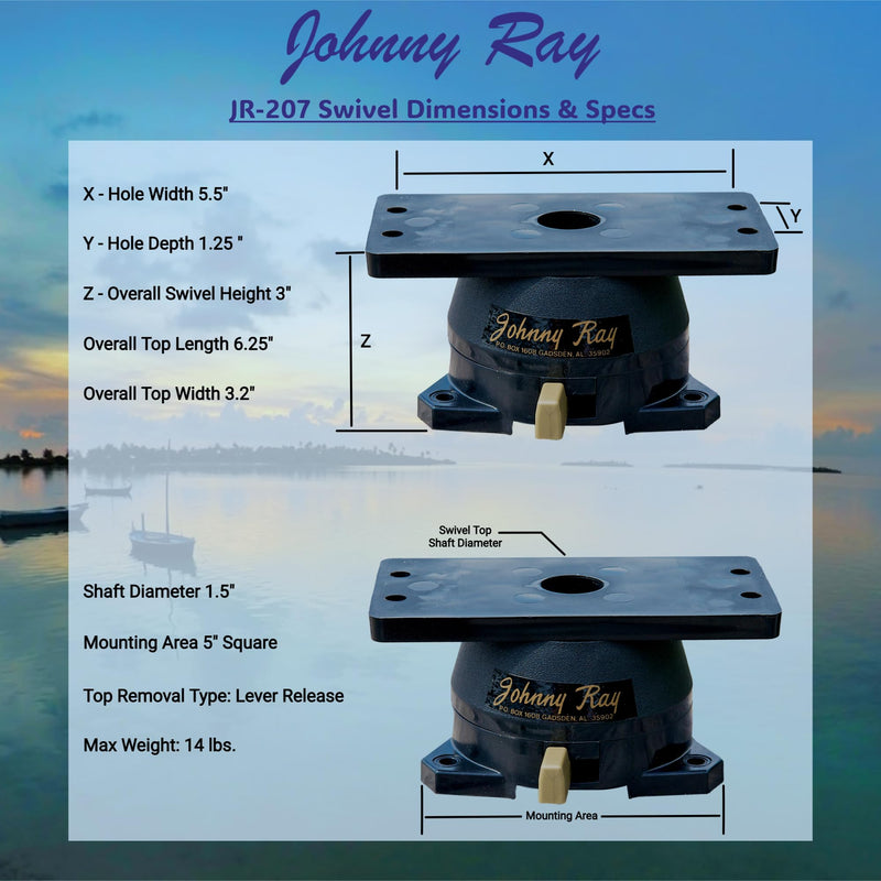Johnny Ray JR-207 Fish Finder Mount and Depth Finder Mount - Heavy Duty Marine Electronics & Sonar Bracket for Boats, 360° Rotating Quick Release Swivel Base