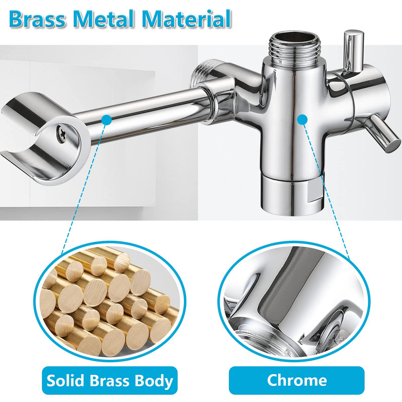 PDPBath Solid Brass Shower Arm 3 Way Shower Diverter Valve for Hand Held Showerhead and Fixed Spray Head, G1/2 Universal Connection - Chrome