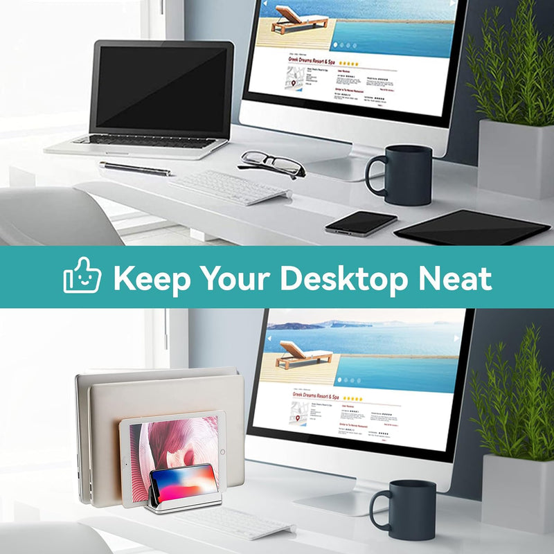 Vertical Laptop Stand Holder - 3 Slot Adjustable Dock, Space-Saving Laptop Holder for Computer, Tablet, Phone