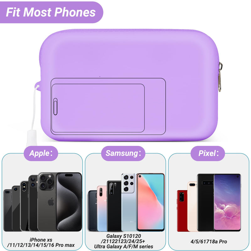 Large Phone Holder for Bogg Bag, Soft Silicone Waterproof Phone Holder with Zipper and Charms for Medium Large Xlarge Bogg Bag Simply Southern Modern Rubber Beach Bag,Purple Purple