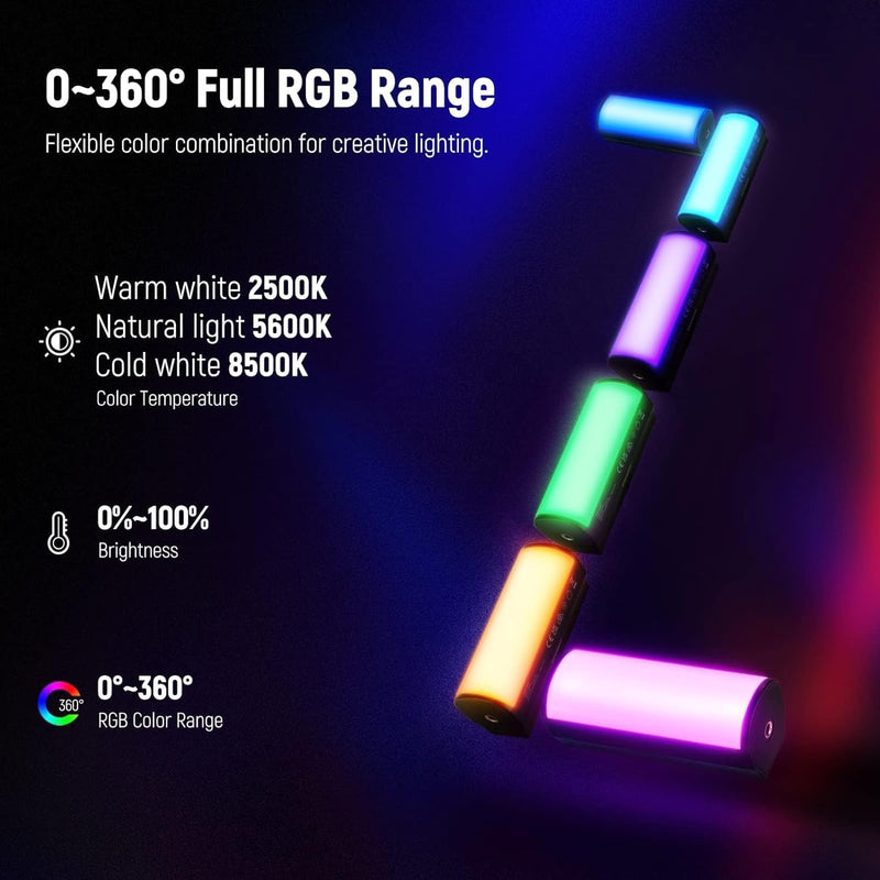 NEEWER 3 Pack Magnetic Handheld Light Wand, 360° Full RGB Mini LED Video Light Stick with 2500mAh Rechargeable Battery,2500-8500K Dimmable Camera Tube Light for Photography TikTok YouTube Vlog,TL96RGB TL96RGB(3-Pack)