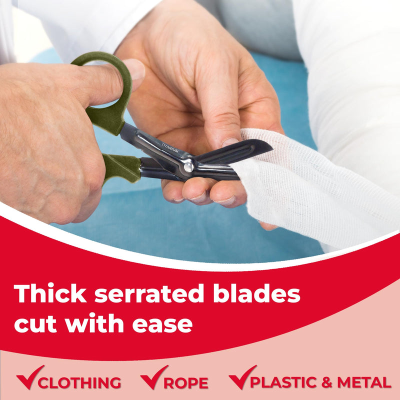 Ever Ready First Aid Titanium Bonded Bandage Shears 7 1/4" Bent - Drab Olive Green - 2 Pack - Autoclavable 2-Pack