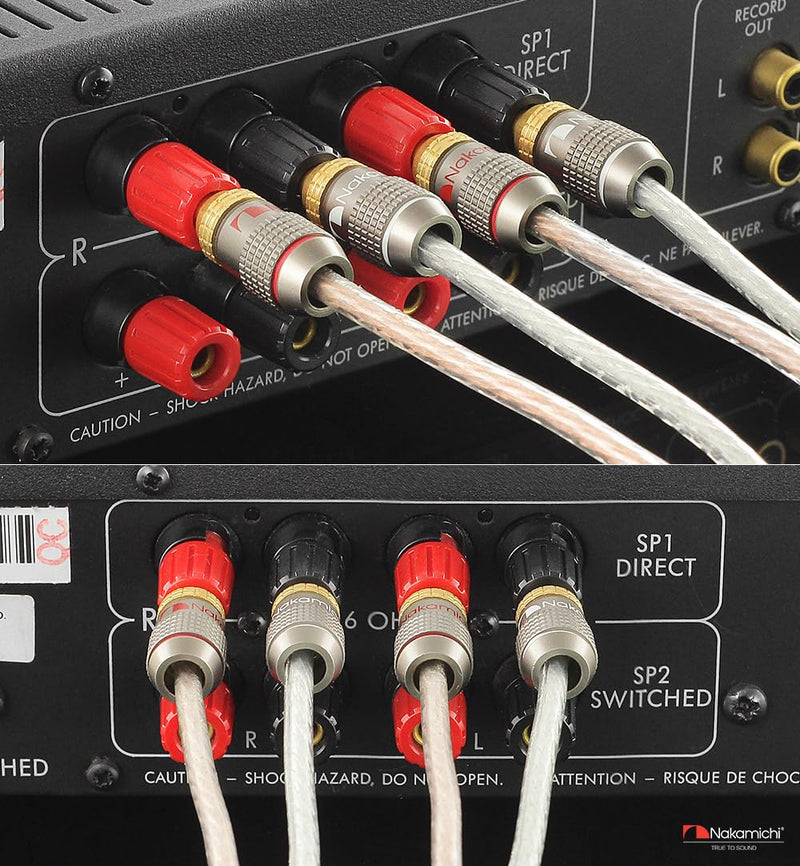 Nakamichi FanLock Excel Series 24k Gold Plated Banana Plug 10 AWG - 18 AWG Gauge Size 4mm for Speakers Amplifier Hi-Fi Stereo Home Theatre Radio Audio Wire Cable Quick Connector, 16 Pcs (8-Pairs) 16 Pcs (8-Pairs)