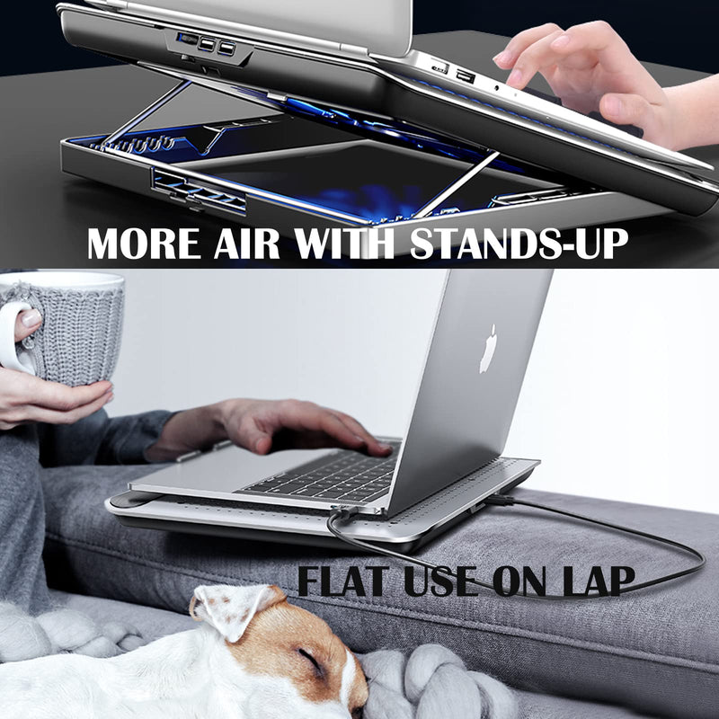16inch Single Fan Lap Chill Mat - Aluminum Panel Laptop Cooling Pad, Heat Protection Laptop Cooler, Adjustable Foldable Long Stand, Fans Switch with dimmable-Speed, USB-A Connection Laptop Fan Silver Single-fan.
