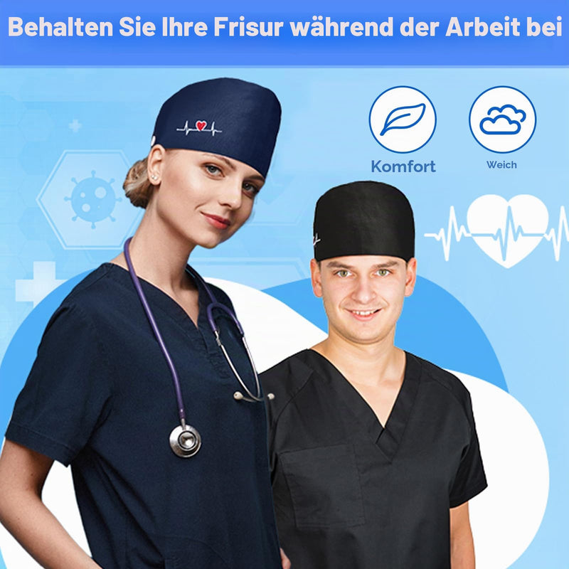 Women's Surgical Cap, Adjustable Button Closure, Surgical Cap, Pack of 2 | Sweat-wicking cotton unisex surgical cap for men and women, suitable for home, office and cosmetic studios