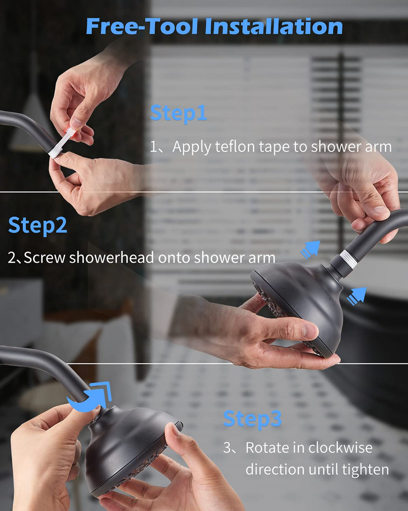 High Pressure Shower Head VMASSTONE 4.7" Rain Fixed Showerhead 7-Spray Setting with Adjustable Brass Swivel Ball Joint - Excellent Replacement for Your Bath Shower Head (FM-001 Oil Rubbed Bronze)
