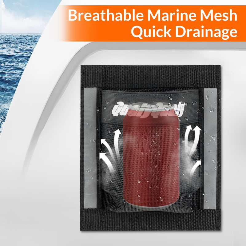 QualyQualy Self-Adhesive Boat Cup Holder Phone Holder, 2-Pack Boat Organizers and Storage Bag with Strong Adhesive, 6.5"x7.5" Boat Caddy, Securely Tools Holds Large Drink Bottles (3.3" In Dia) Cup Holder: 6.5" (W) x 7.5" (H)