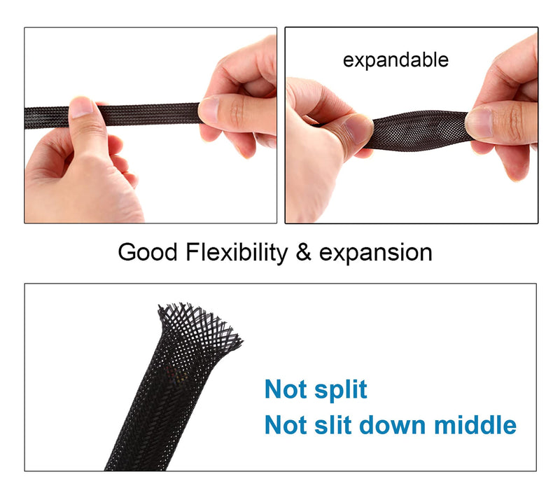 50ft - 1/4 inch & 1/2 inch PET Expandable Braided Sleeving – Black – Alex Tech Braided Cable Sleeve 1/4"-25ft &1/2"-25ft