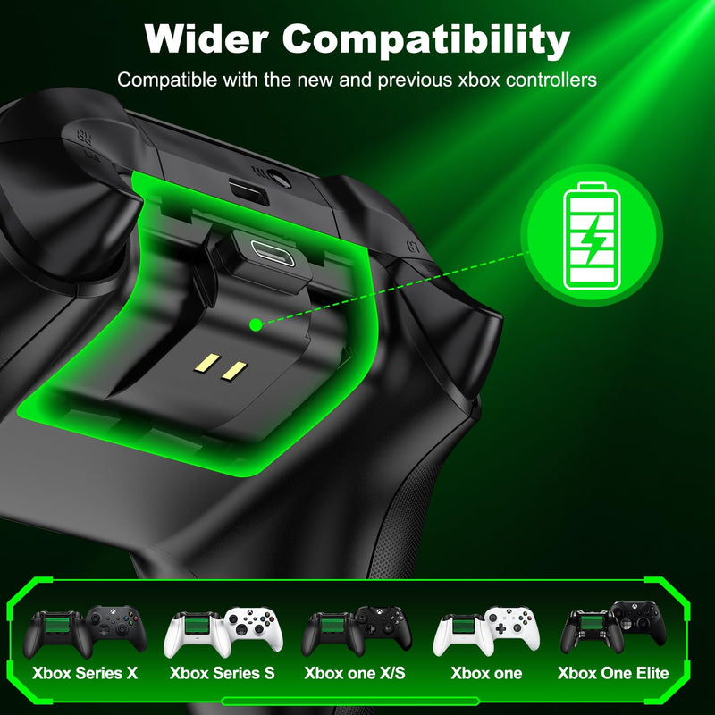 Rechargeable Xbox One Controller Battery Pack with 4 Back Covers: USB C Charging Cable 2 x 3600mWh Xbox One Controller Battery Play and Charger Kit for Xbox Series X/S Black