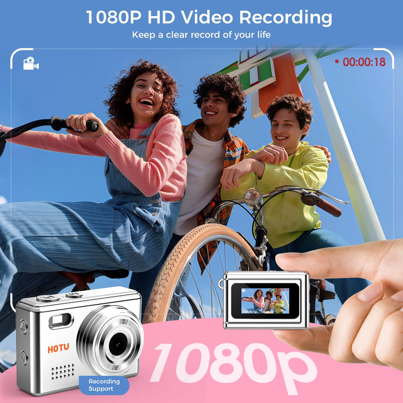 Mini Keychain Digital Camera, Y2K Pocket-Size Mini Camera, 2MP 1080P SmallCamera with 32GB Card, Video Recorder with Long Battery Life for Travel, Party and Vlog (Silver) Silver