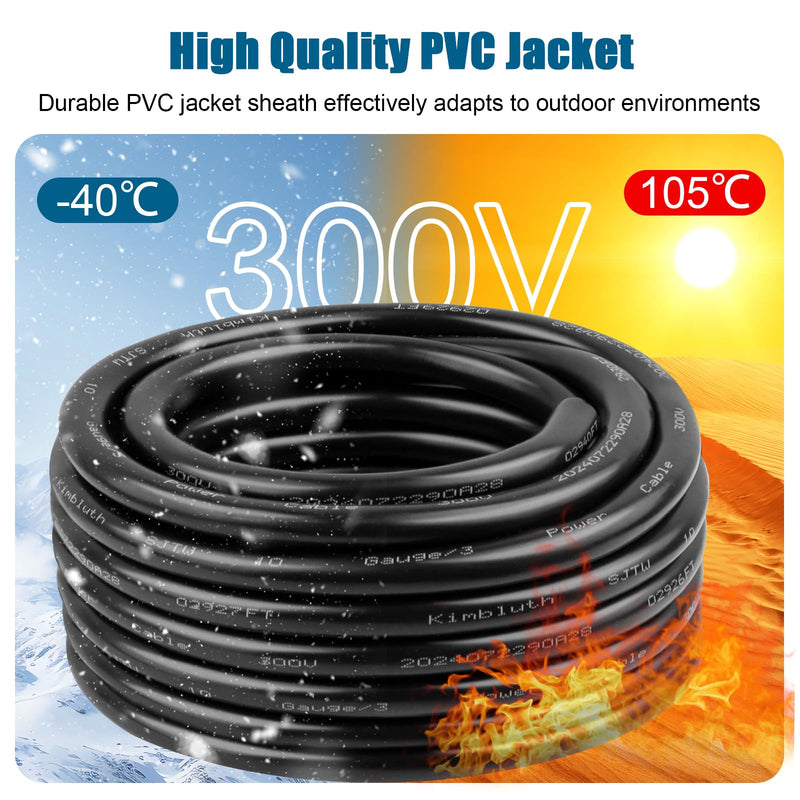 8 Gauge 3 Conductor Wire SJTW Outdoor Extension Power Cable 5FT, 8/3 Wire Heavy Duty Pure Copper Electrical Wire for Lawn, Battery, Automotive, Outdoors 8 Gauge 5FT 3C