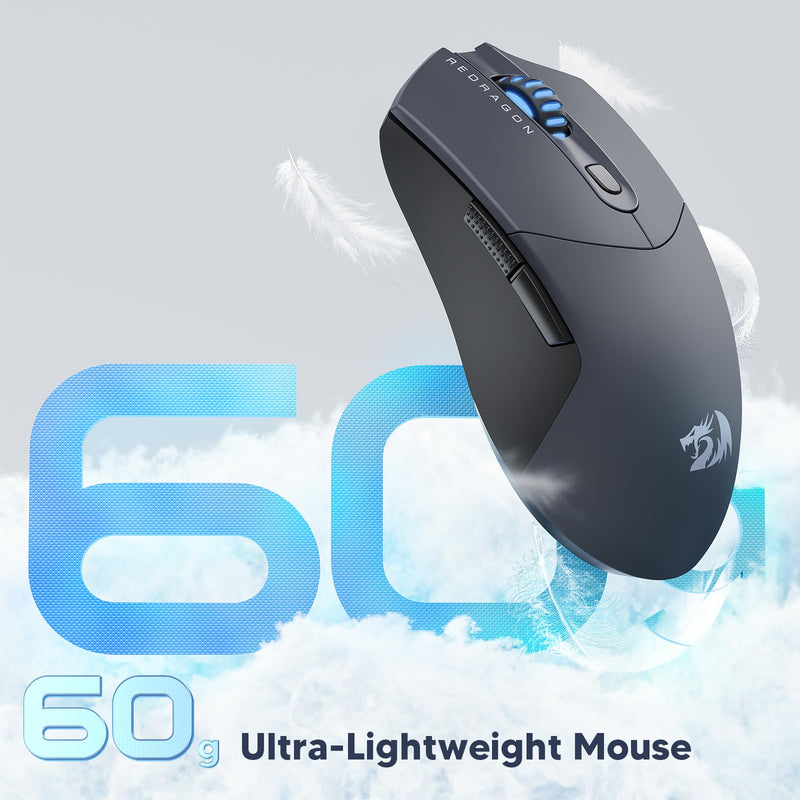 Redragon Wireless Gaming Mouse, Ultra-Light 26K DPI Gaming Mouse Tri-mode Bluetooth Mouse Ergonomic Natural Grip Build, Full Programmable Buttons, Software Supports DIY Keybinds
