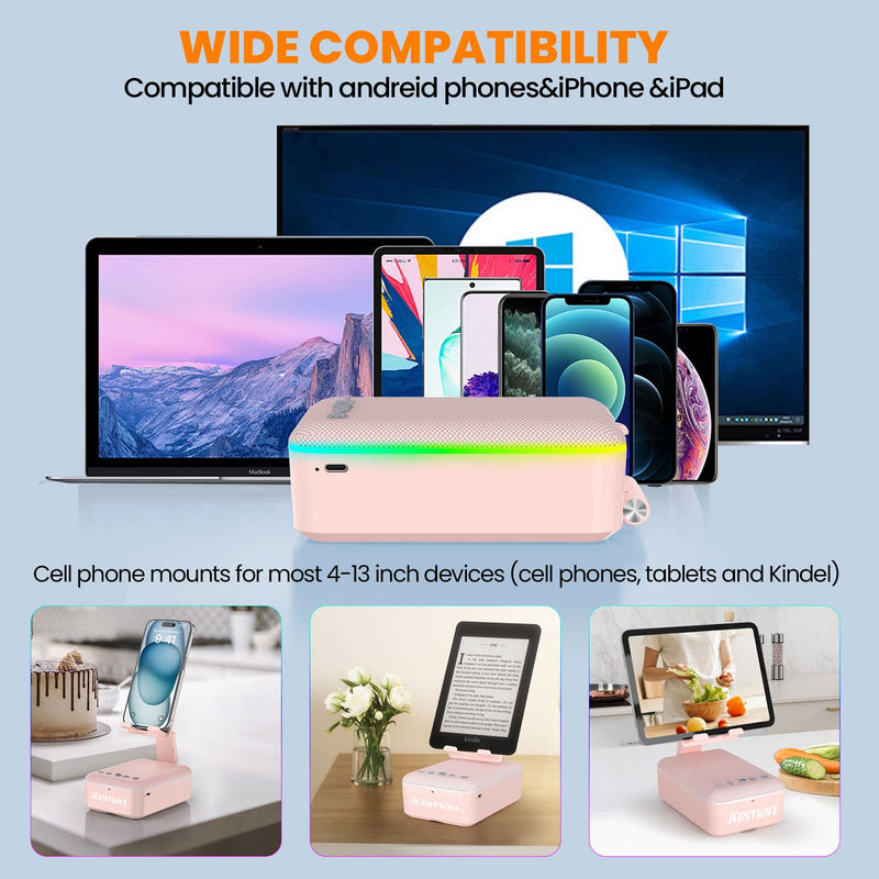 JTEMAN Gifts for Men Women,Cell Phone Stand with Bluetooth Speaker and LED Light,Cool Tech Gadgets,Unique Birthday Gifts for Men Husband Mom Dad-Pink Pink