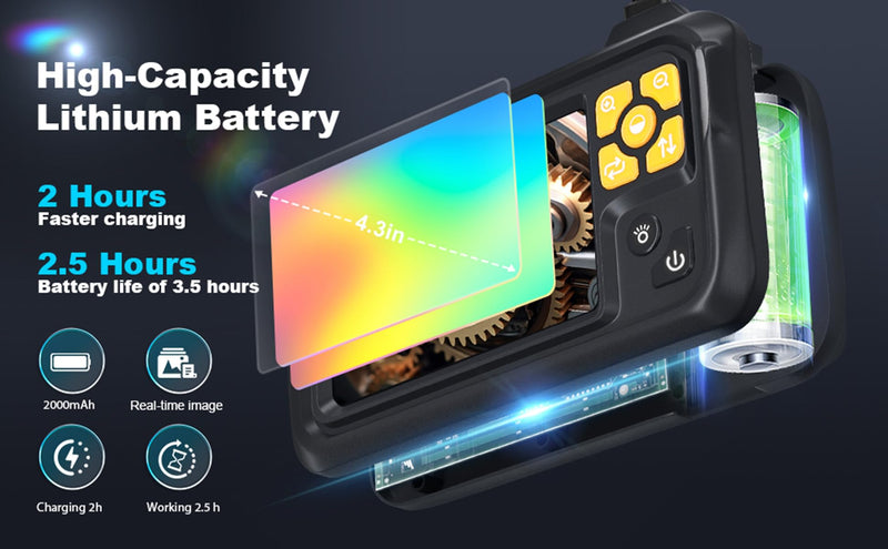 Endoscope Camera with Light, POLEDY 1080P HD Borescope, 8 Adjustable LED Light mit 4.3" IPS Screen Inspection, IP67 Waterproof 16.4ft Snake Camera, Semi-Rigid Cable Inspection Single Lens 4.3"