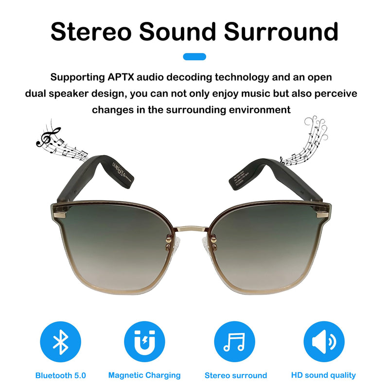 Bluetooth Smart Audio Sunglasses, Smart Wireless Bluetooth Glasses for Men Women, Outdoor UV Protection and Voice Control (Green) Green