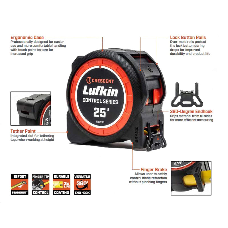 Crescent Lufkin 1-3/16 x 35' Command Control Series Yellow Clad Tape Measure - L1035C 3.7 m SAE