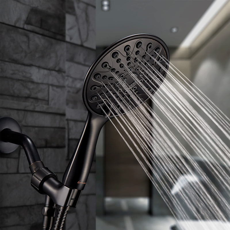 Handheld Shower Head, 6" Oil-Rubbed Bronze Face 6 Spray Setting Shower Head with High Pressure, Brass Swivel Ball Mount and Extra Long Flexible Stainless Steel Hose Standard 2.5 GPM Oil Rubbed Bronze