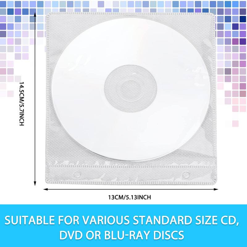 Harloon 200 Pieces CD DVD Sleeves Double Sided Refill Plastic Sleeve Disc Sleeves for Blank Storage Binders Disc Holder for Protection Replacement (White) White