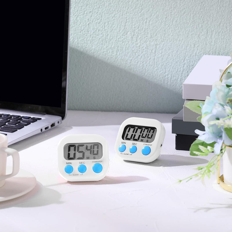 Weewooday 12 Pcs Digital Kitchen Magnetic Timer Bulk Classroom Count up Countdown Timer Large Digits Egg Loud Alarm Cute Desk Stopwatch for Teacher Kids Cooking Office(White,Stylish Style) Stylish Style White