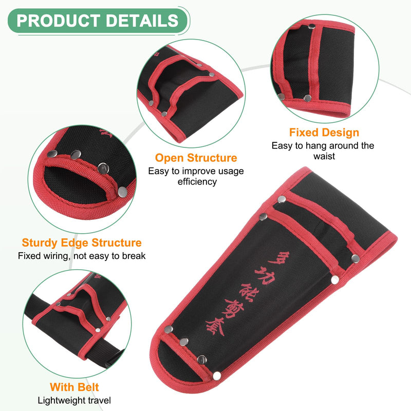 6-Pack Garden Pruner Sheath, Portable Non-Slip Canvas Pruning Shears Sheath Plier Holder W Belt, Garden Scissors Case for Hand Pruner/Garden Shears/Clippers [Red-Black] 6