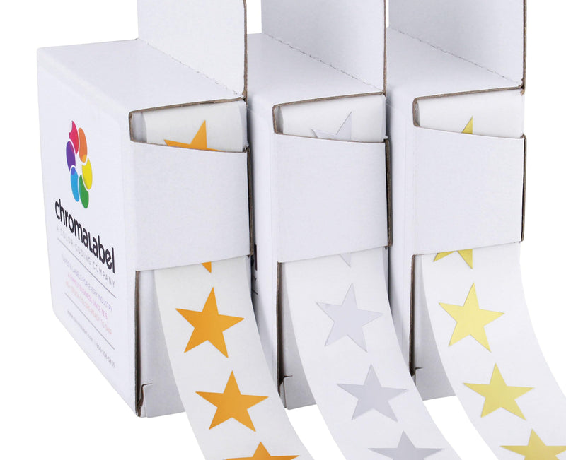 ChromaLabel 0.75 Inch Metallic Star Stickers Variety Pack, Assorted Gold, Silver, Bronze, 1000 Labels per Dispenser Box 3/4" 3 Colors - Bronze, Gold, Silver