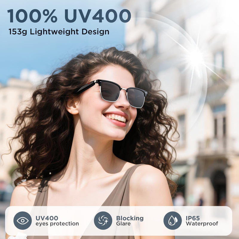 Ai Smart Sunglasses, Translation Glasses with UV400/ Bluetooth Speaker/110+Languages/Voice Control/AI Chat & Hands-Free Calling,Smart Glasses for Men/Women, Travel&Work(Black)