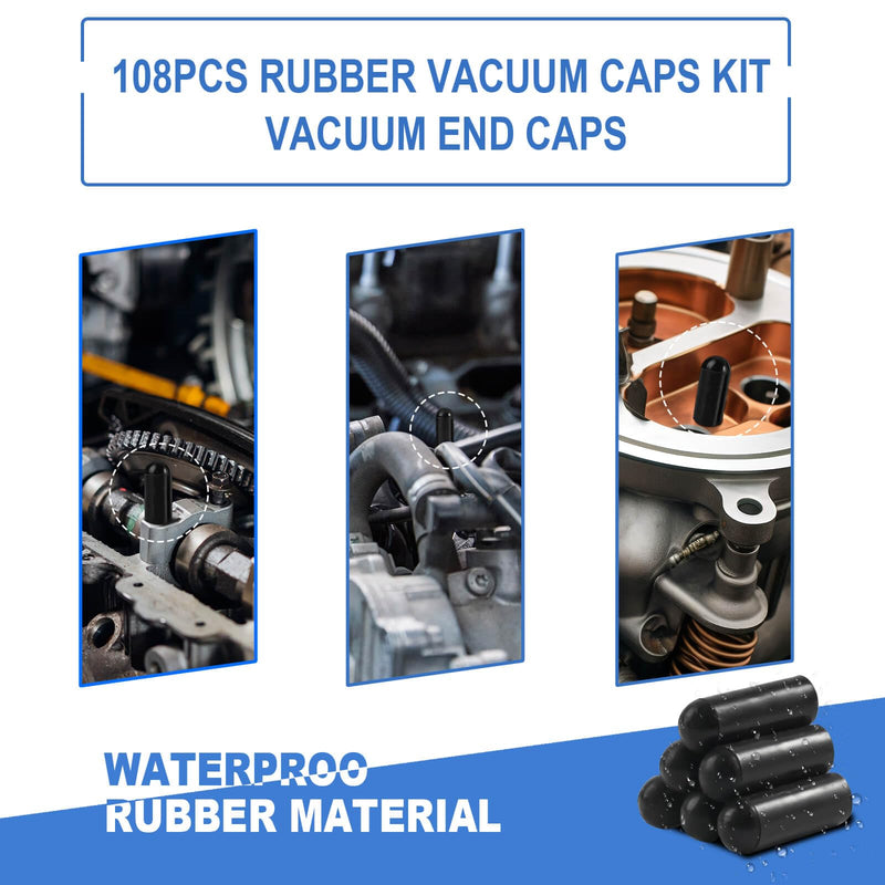 108PCS Vacuum Caps Assortment, Vacuum Plugs Hose End Cap, Rubber Vacuum Caps Kit for Carburetor, Manifold, Automotive, 3/16'' 5/16'' 7/32'' 1/4'' 5/32'' 3/8'' 1/8'' 1/2'' 5/8'' Vacuum Caps