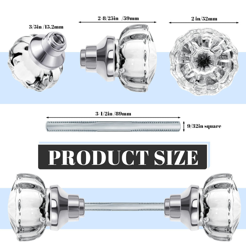 Amylove 2 Set Glass Door Knobs Mortise Style Fluted Crystal Antique Door Knobs with Spindle Antique Doorknobs for Home Interior(Silver,Basic) Silver Simple