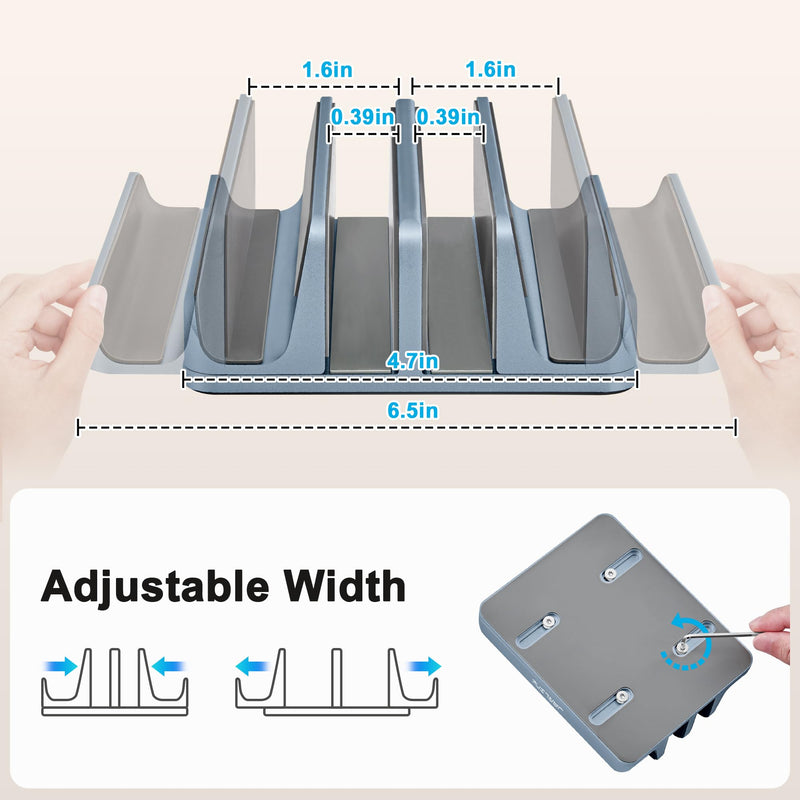JARLINK 4-in-1 Adjustable Vertical Laptop Stand Holder, Aluminum Dual Slots Laptop Rack for Desk, Space-Saving Organizer Compatible with All MacBook, Surface, Chromebook, and Gaming Laptops (Grey) Gray