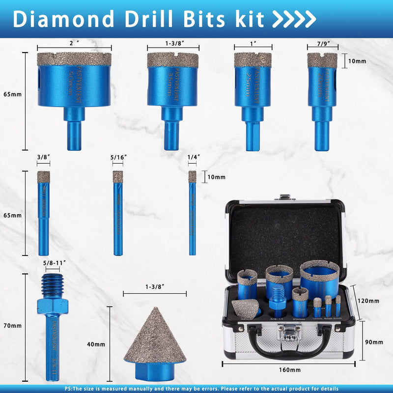 Diamond Drill Bits Set Tile Hole Saw Diamond Hole Saw 9pcs 6/8/10/20/25/35/50mm,35mm5/8-11 Beveling Chamfer Bit,1pc SDS Adapter for Glass Ceramic Porcelain Tiles Marble Brick Granite pots