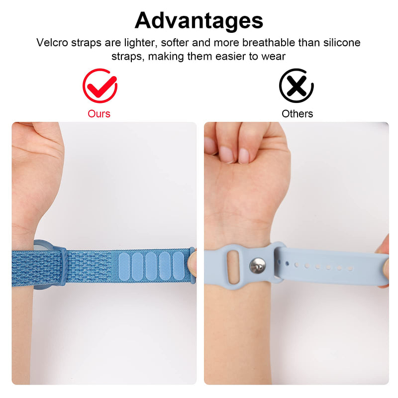 Kids Wristband Compatible with Apple AirTag, Protective Case for Air Tag GPS Tracker Holder with Nylon Bracelet, Adjustable Anti Lost Watch Band for Toddler Child Elder(Pink&Blue) Pink & Blue