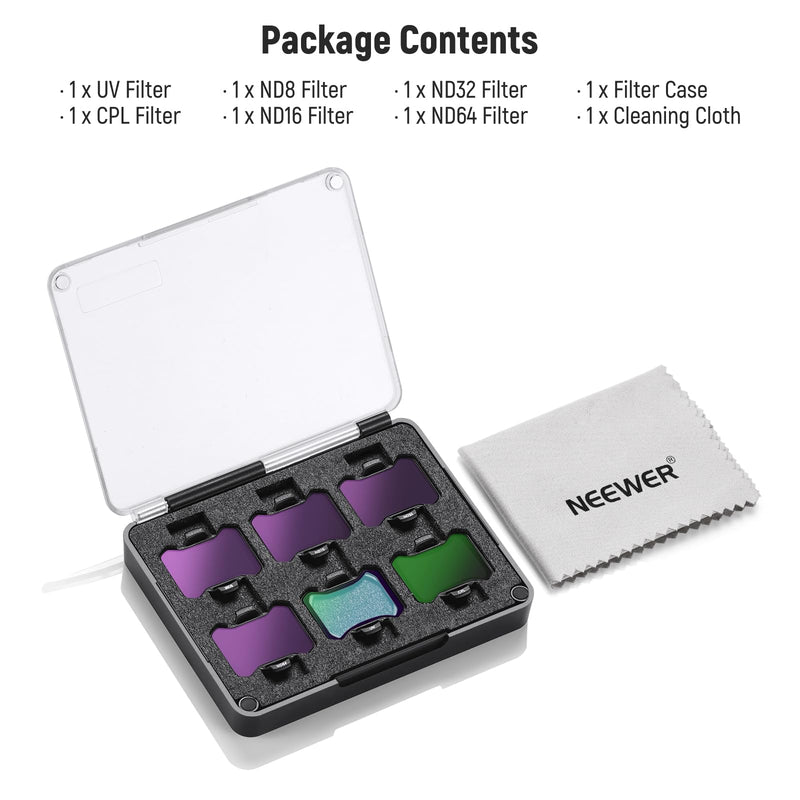 NEEWER Snap On ND&UV&CPL Filter Set Compatible with DJI Avata 2, 6 Pack UV Filter & CPL Filter & Neutral Density Filters, ND8 ND16 ND32 ND64, Ultra Slim Frame & Double Sided Coated HD Glass