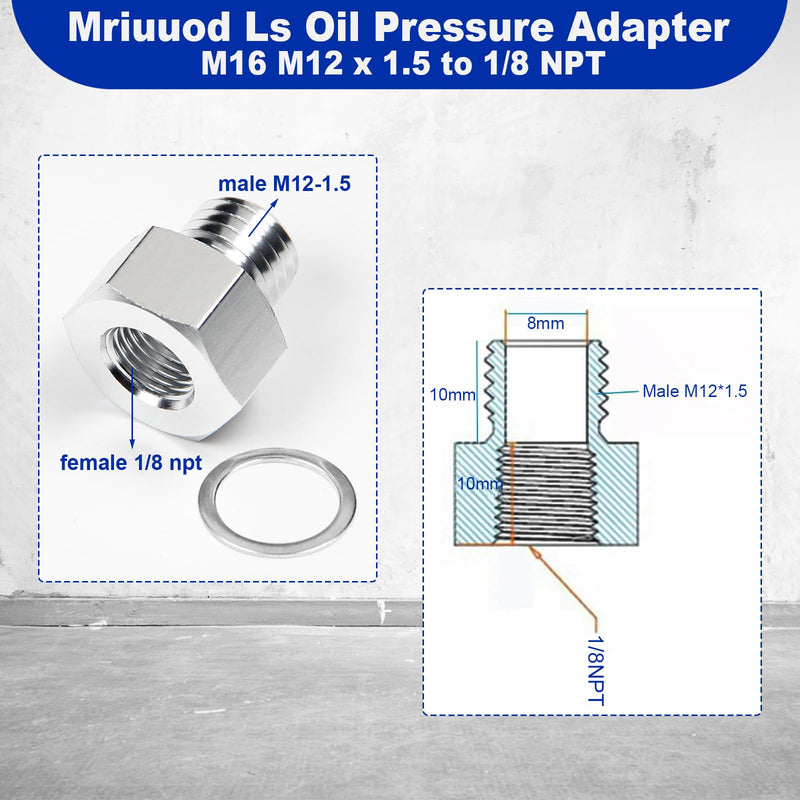 LS Oil Pressure Sensor Adapter, 2 PCS Ls Coolant Temp Sensor Adapter for All GM LS Series Engines LS1 LSX LS3 5.3L 6.0L 6.2L, M16 M12 x 1.5 to 1/8 NPT