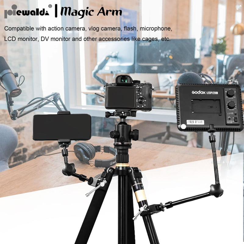 Camera Magic Arm articulating arm- 20 Inch Metal Adjustable Friction Articulated arm with Super Clamp/Phone Clip, for Various Action Camera/DSLR/LCD Monitor/LED Lights/Cell Phone 20 Inch Frosted Black Magic Arm