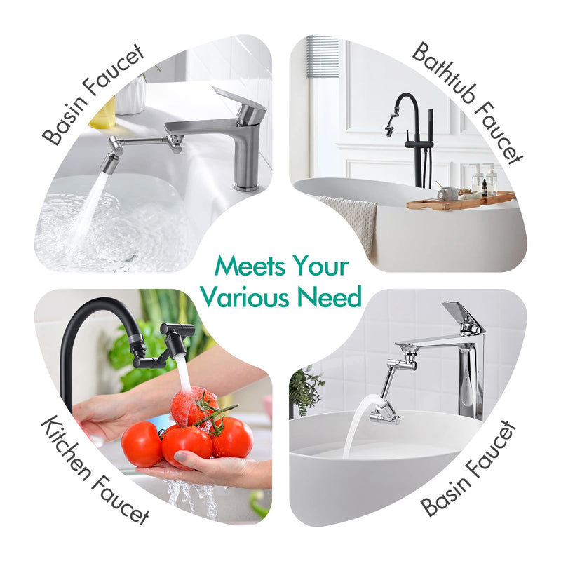 BAGNOLUX 1080° Swivel Faucet Extender for Kitchen Sink, 2 Modes Rotating Faucet Extension, Universal Splash Aerator Attachment Adapter for Bathroom Sink, Robotic Arm Water Nozzle, Brushed Nickel Brushed Nickel-2