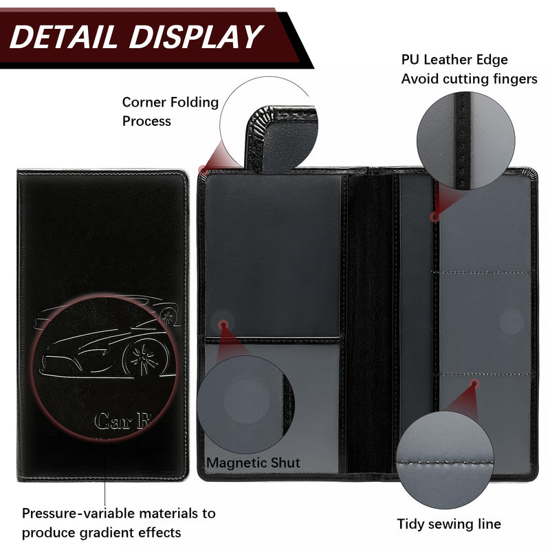 Car Registration and Insurance Card Holder for Women Men, Black Glove Box Paperwork Organizer with Magnetic Buckle for Easy Access and Protect Documents and Various Cards in Vehicle