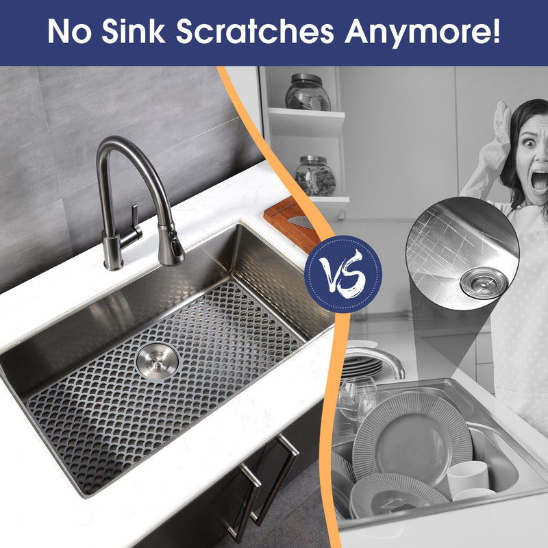 Snuggery Silicone Sink Protector - 28"x15" Rear Drain Hole, Heat Resistant Non-slip Dishwasher Suitable, Large Sink Mat for Farmhouse Kitchen 28x15 (rear drain)