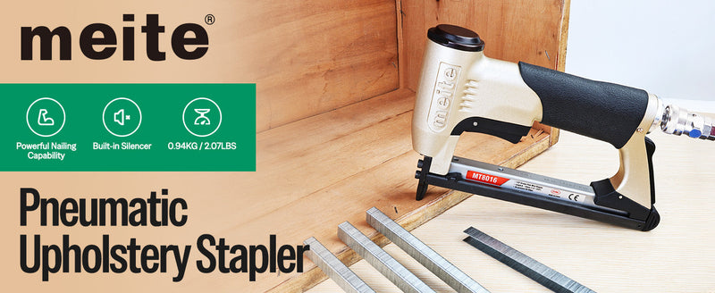 meite Pneumatic Upholstery Staple Gun for 21 Gauge 1/2-Inch Crown Staples, Heavy-Duty Stapler Gun for Woodworking, Carpentry, and DIY Projects (Model MT8016)