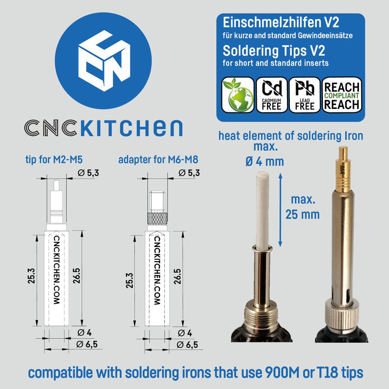 CNC KITCHEN Original melting aids for e.g. Hakko FX-888 and others (standard 900M or T18), M2-M8, lead and cadmium FREE 900M, T18