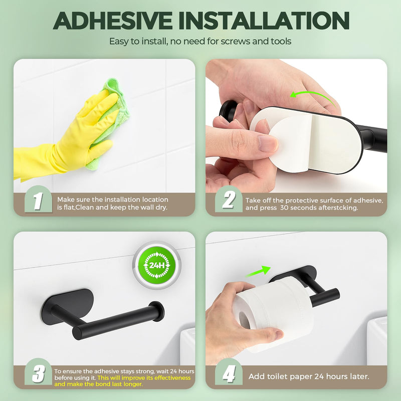 Joy Design 3 Pack Adhesive Toilet Roll Holder Stand - Matte Black SUS304 Stainless Steel, Rustproof Toilet Paper Holder No Drilling Tissue Holder for Kitchen Bathroom Wall Mount Bathroom Tissue Holder