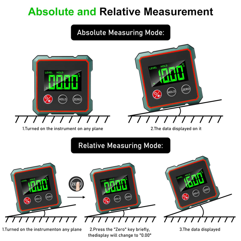 Magnetic Leveling Box Level Box: IP54 Waterproof Magnetic LCD Inclinometer, 4 Sided Magnetic Inclinometer Laser Spirit Level with LCD Display for Woodworking, Construction, Decoration, DIY