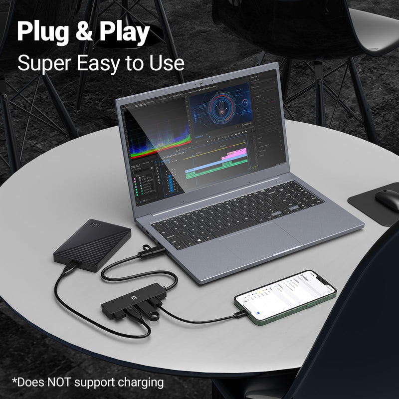 USB Hub, 4-Port USB 3.0 Hub, Instant Plug and Play Convenience, with a 4 Port USB 3.0 Hub Delivering 5Gbps Transfer Speed and USB to USB C Adapter, Compatible with Mac Air/Pro, HP, and More