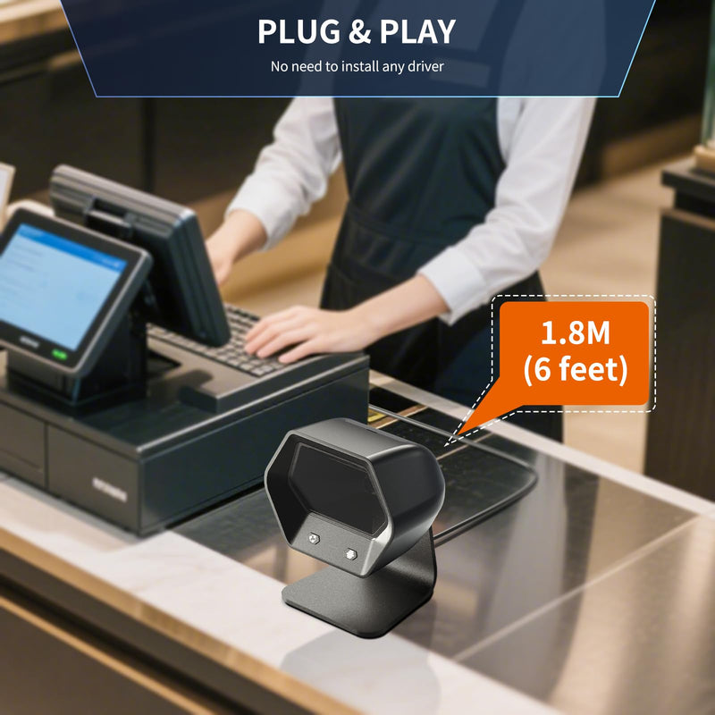 NetumScan Automatic 1D 2D Desktop Barcode Scanner, 1M CMOS Sensor Omnidirectional Hands-Free USB Barcode Reader for Warehouse, Supermarket, Retail Store, Bookstore Pos System Mall Business NS7060