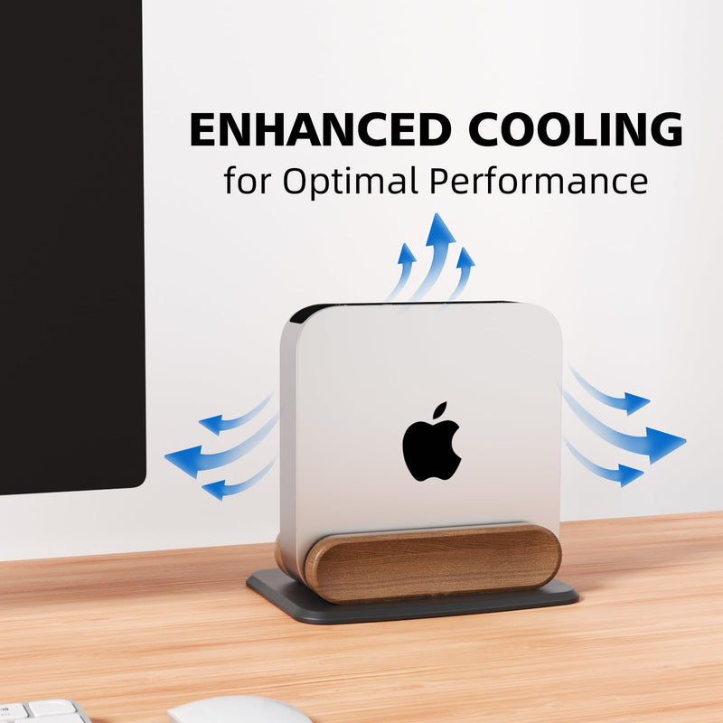 Mac mini Vertical Stand, Universal Aluminum & Wooden Desktop Holder for 2010-2024 M1/M2/M2 Pro/M4/M4 Pro, Cooling & Space-Saving Design