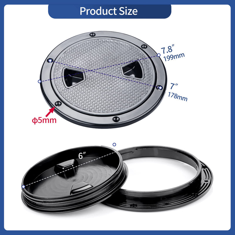 Smartmarine Boat Hatch Black 4" 6" 8" Round Non Slip Inspection Hatch w/Detachable Cover for Marine Boat Yacht 6"